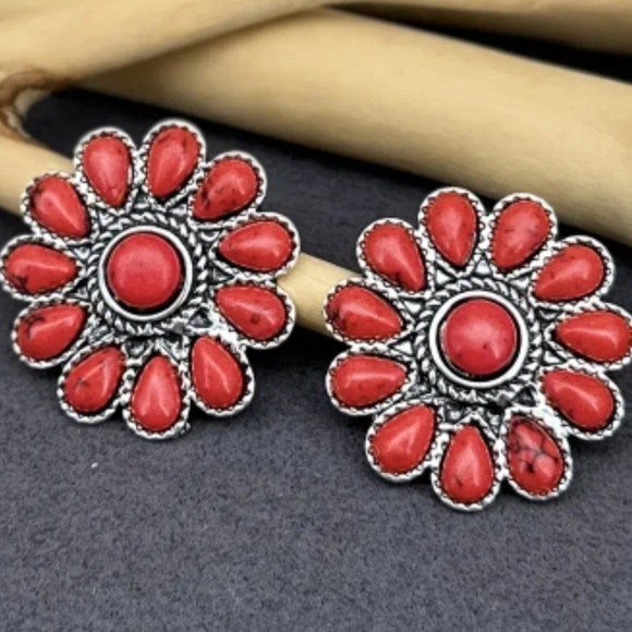 Floral Silver Earrings -various colors - Picture 3 of 5